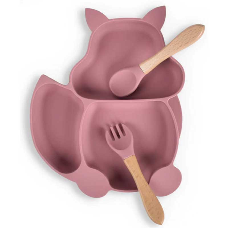 Squirrel-Divided Children \\\\ \'s Tableware Supplement Bowl Baby Fork og Spoon Integrated Silicone Bowl BPA Gratis babyfodring Sugning Kidsplade Sæt med Spoon Fork